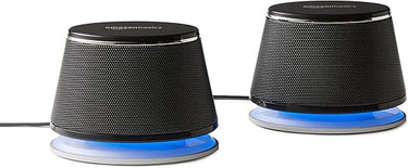 Amazon Basics Bocina 2.0 para PC o laptop, entrada auxiliar de 3.5 mm, alimentación USB, 1 par, color negro